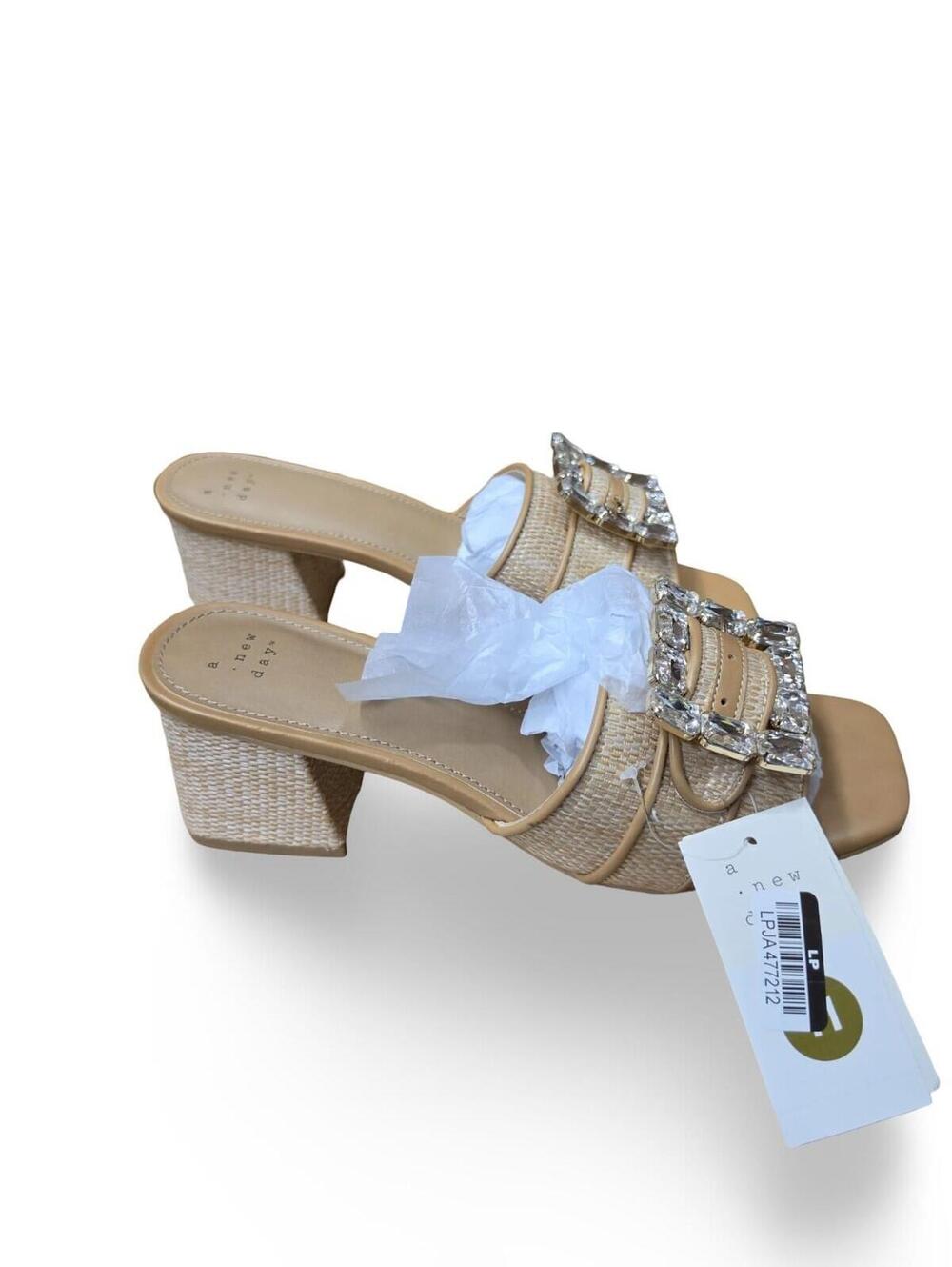 Women's Block Heels A New Day Kathleen Raffia Beige size 10 New With Tags